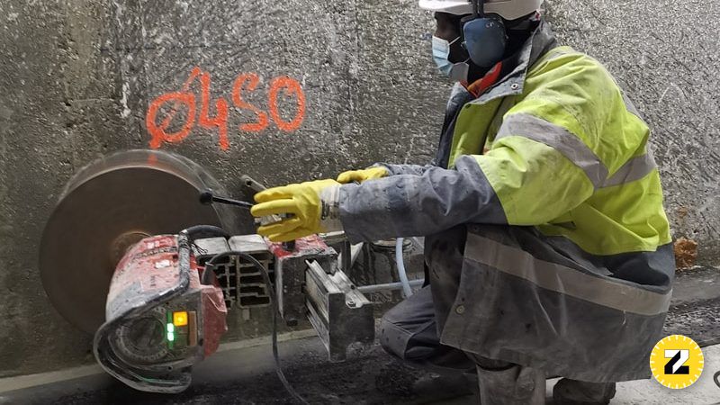 Carottage au diamant Ø 450 mm dans un voile béton